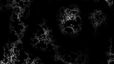 Canlandırılmış beyaz renk çizgileri ve noktalar poli tasarımı modern pleksus yavaşça siyah zemin üzerinde hareket ediyor, döngü şeklinde fütüristik arkaplan