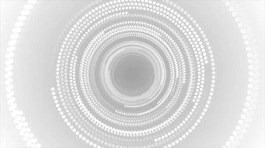 Canlandırılmış beyaz renk dairesel noktalar arasında uçuyor 3D derinlik tüneli modern tasarım kusursuz arkaplan 