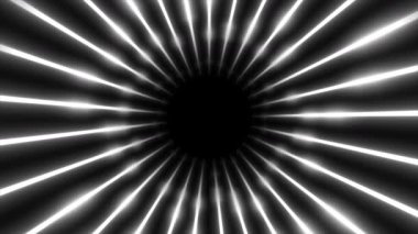 Canlandırılmış beyaz renk parlıyor ve parlak neon çizgiler 3d tünel modern tasarım döngüye elverişli karanlık geometrik arkaplan