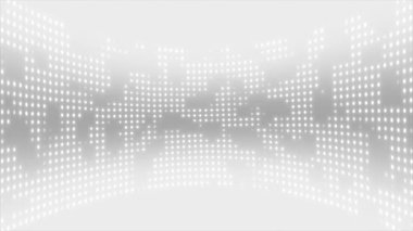 Canlandırılmış beyaz renkli dairesel noktalar. Büyük veri yüksek teknoloji tasarımı. Döngüye dayanıklı teknoloji arka planı.