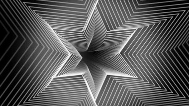 Canlandırılmış beyaz renk yavaşça hareket ediyor 3d yıldız şekli element modern tasarım döngüye elverişli karanlık geometrik arkaplan
