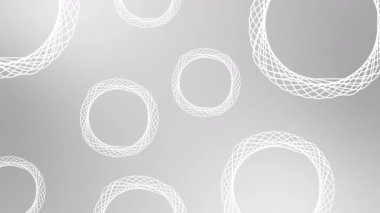 Canlandırılmış beyaz renk dairesel şekillerde çoklu kıvrımlı ağ deseni modern tasarım döngüsü karanlık geometrik arkaplan