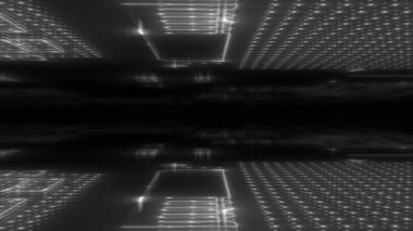 Canlandırılmış beyaz renk, parlak yüksek teknolojili ana kart çipi boş uzay fütüristik bilim kurgu teknolojisi arka planına sahip.