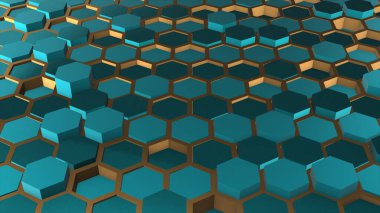 Altıgenlerin soyut arkaplanı, 3 boyutlu oluşturma.