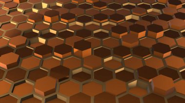 Kahverengi arka planda altıgen ve altıgen çizimi. Geometrik arkaplan. dijital teknoloji ve bilim konsepti. fütürist altıgenler