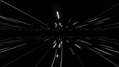 Neon ışık çizgileri olan soyut siyah ve beyaz fütüristik arka plan. 3 boyutlu resimleme.