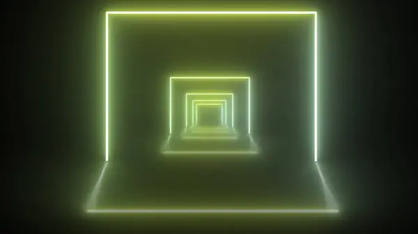 Sarı neon ışıkların 3 boyutlu yansıması