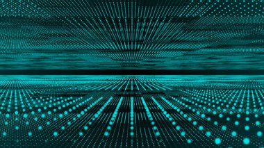 Üç boyutlu soyut dijital arkaplan, neon çizgiler ve noktalar. teknoloji kavramı.