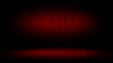 Sahne ışıkları, spot ışıkları ve spot ışıklarıyla kırmızı sahne.