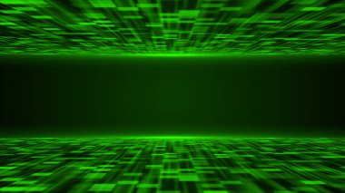 Parlak çizgiler ve noktalarla soyut yeşil arkaplan