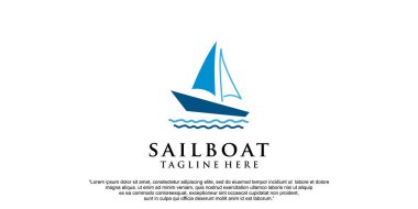 Basit yelkenli yat silueti logosu tasarımı İlham verici Premium Vektör