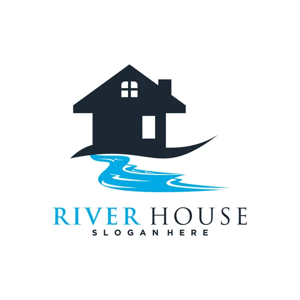 Ποταμός Σπίτι Λογότυπο Πρότυπο Σχεδιασμού Δημιουργική Έννοια — Διανυσματικό Αρχείο