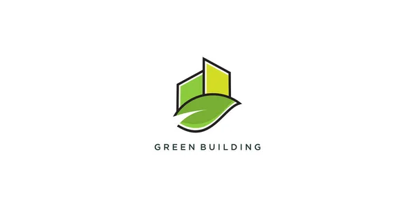 Grünes Gebäude Logo Design Mit Kreativem Linienstil Premium Vector — Stockvektor