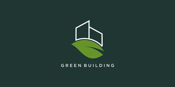Grön Byggnad Logotyp Design Med Kreativ Linje Stil Premium Vector — Stock vektor