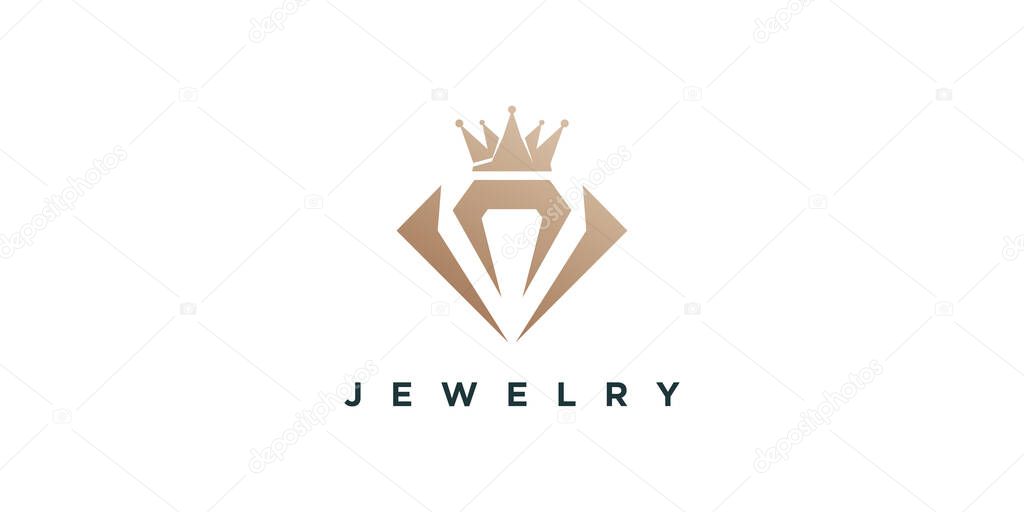 Diamond logo design with crown concept Premium Vector