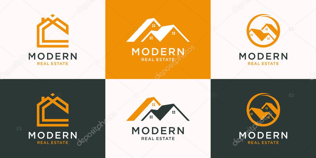 Real estate logo design with creative concept Premium Vector