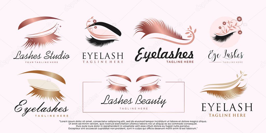 Set of eyelash extension logo design for beauty salon with creative element Premium Vector