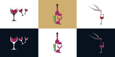 Yaratıcı stili olan kırmızı şarap logosu koleksiyonu