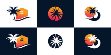 Palmiye ağacı logosu yaratıcı konsept Premium Vektörü
