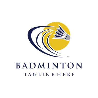 Badminton kulüp logo tasarım şablonu beyaz arkaplan Premium Vektörü üzerinde izole