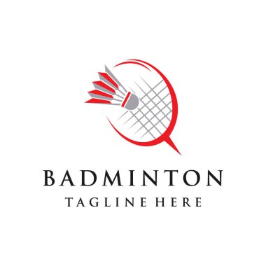 Badminton kulüp logo tasarım şablonu beyaz arkaplan Premium Vektörü üzerinde izole