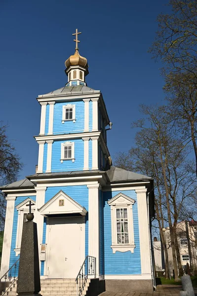 Stary Mały Drewniany Kościół Prawosławny Cmentarzu Panevezys Litwa — Zdjęcie stockowe