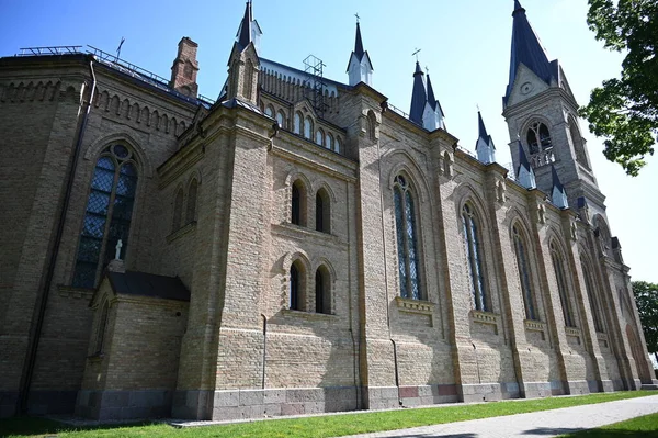 Neo Gotik Katolik Kilise Binası Yan Cephe Kule Krekenava Litvanya — Stok fotoğraf