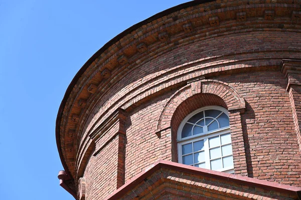 Église Maçonnerie Brique Rouge Fragment Façade Panevezys Lituanie — Photo