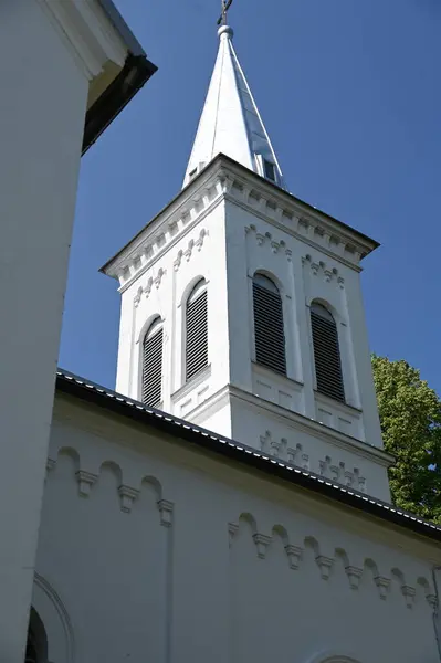Igreja Alvenaria Neo Românica Fachada Frontal Karsakikis Lituânia — Fotografia de Stock