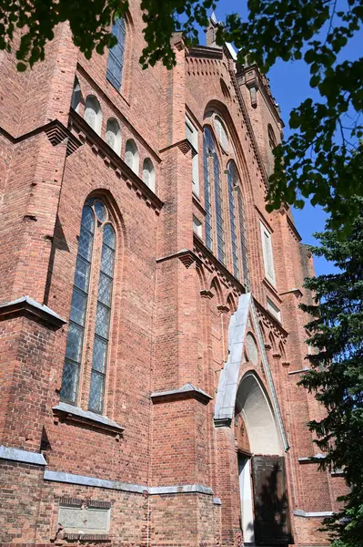 Rode Baksteen Metselwerk Kerk Krupiskis Lithuania — Stockfoto