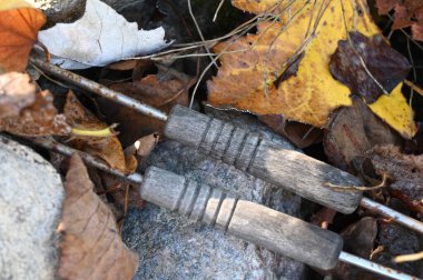 Düşen sonbahar yaprakları ve tırmık