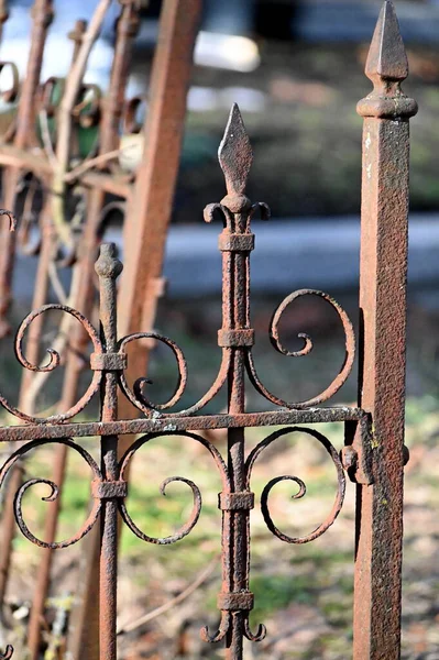rusty iron fence with a chain on the background of the fence