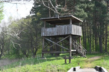 Tepedeki ahşap bir evin kulesi