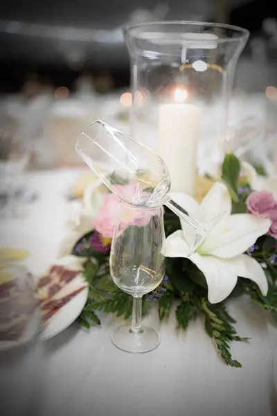 beautiful flowers on wedding table in wedding