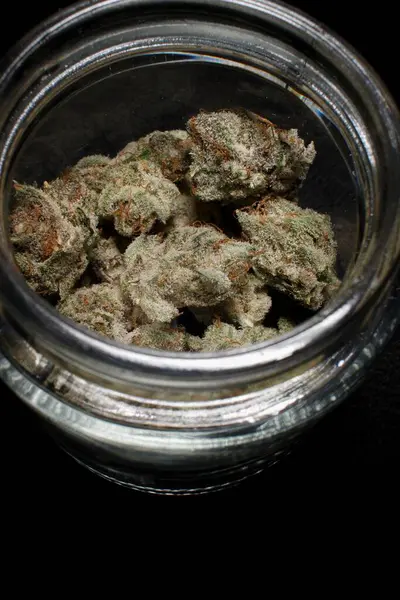 Kannabisz Üvegedényben — Stock Fotó