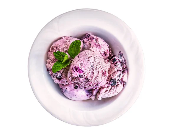 蓝莓自制冰淇淋 白色背景隔离 — 图库照片