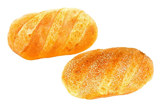 白い背景に隔離された2つの異なるタイプの白いパン — ストック写真