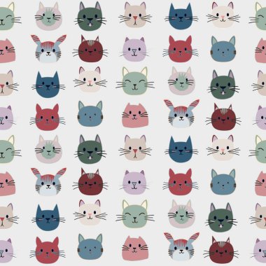 Kedi yüz simgesi pürüzsüz arkaplan, kedi deseni, vektör çizimleri
