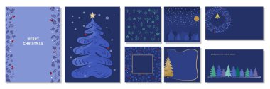 Modern şablonlar. Mutlu Noeller şirket tatil kartları ve kutlamalar. Çiçek çerçeveleri ve arka plan tasarımları. Basit sanat tasarımı Vektör illüstrasyonu