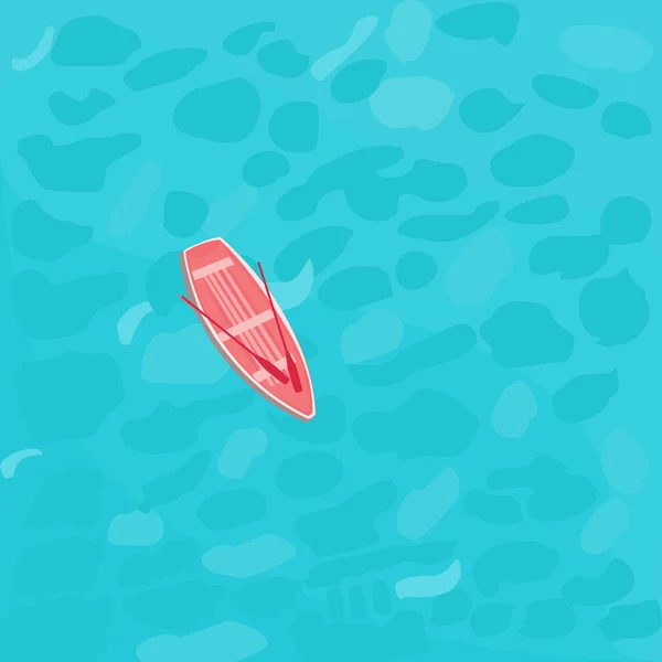 青い水の上に浮かぶ1つのボート — ストックベクタ