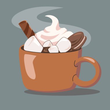 Marshmallow ile kahverengi kahve resmedilmiş hali. Tamamen renkli, rengarenk