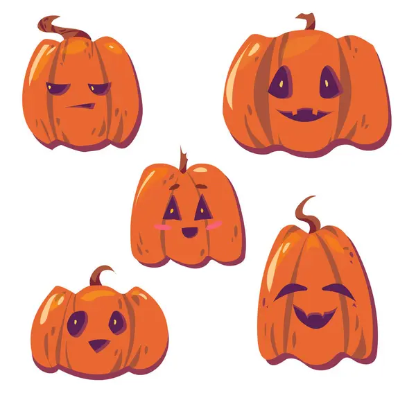 Conjunto Ilustraciones Vectoriales Con Calabazas Para Halloween Todo Color Dibujado — Vector de stock