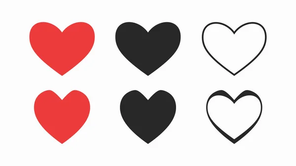 Красное Сердце Черный Контурами Символов Установить Иконку Дизайна Векторная Иллюстрация — стоковый вектор