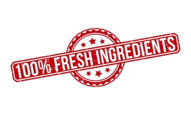 100 percentage Fresh Ingredients rubber stamp vector illustration on white background