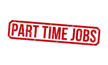 Part time işleri beyaz arka planda kırmızı kauçuk damgalı. Part-time iş damgası işareti.