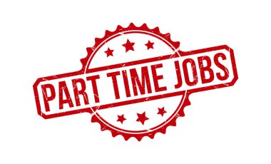 Part time işleri beyaz arka planda kırmızı kauçuk damgalı. Part-time iş damgası işareti.