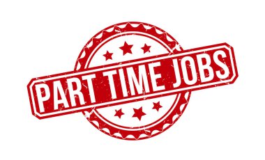 Part time işleri beyaz arka planda kırmızı kauçuk damgalı. Part-time iş damgası işareti.