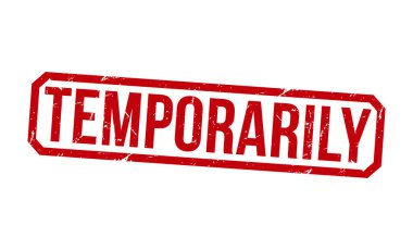 Beyaz arka planda geçici olarak kırmızı kauçuk damgası var. Geçici damga işareti. geçici damga.