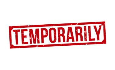 Beyaz arka planda geçici olarak kırmızı kauçuk damgası var. Geçici damga işareti. geçici damga.