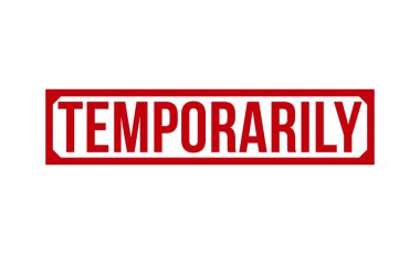 Beyaz arka planda geçici olarak kırmızı kauçuk damgası var. Geçici damga işareti. geçici damga.